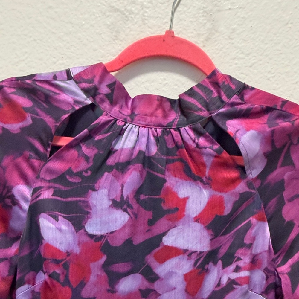 NWT Ted Baker Sammieh Purple Floral Long Sleeve High Neck Flare Mini Dress Sz: 0 - Picture 5 of 14